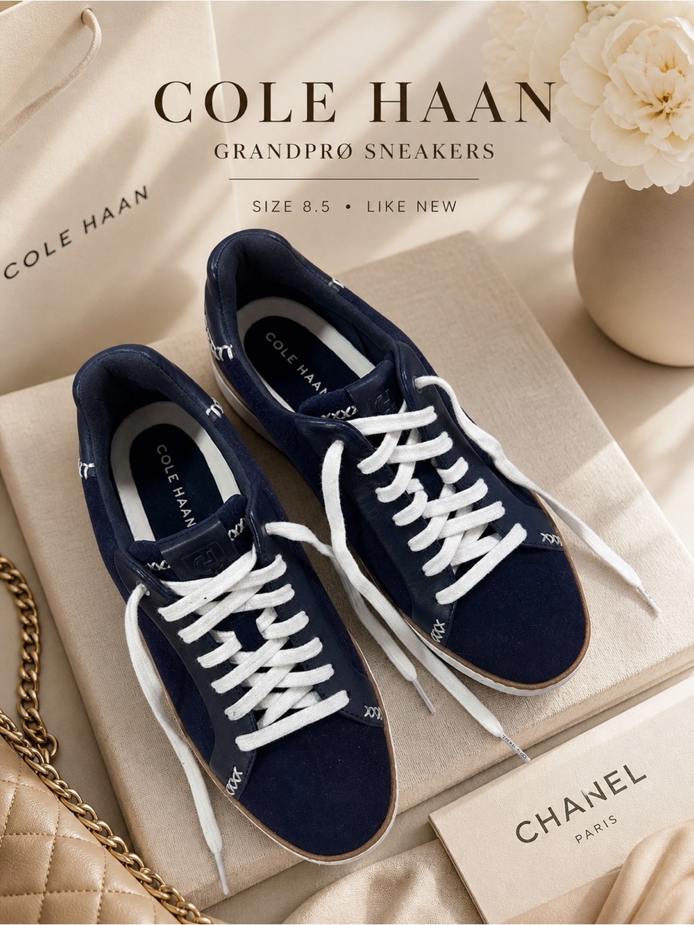 Cole Haan GrandPrø Suede Sneakers Navy Blue Size 8.5 | Like New - Picture 2 of 7